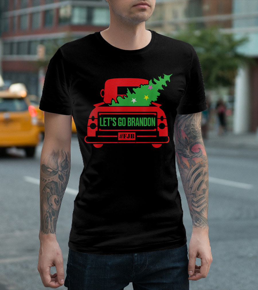 Let's Go Brandon Red Truck With Xmas Tree #FJB Christmas T-Shirt