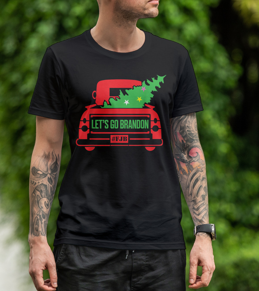Let's Go Brandon Red Truck With Xmas Tree #FJB Christmas T-Shirt
