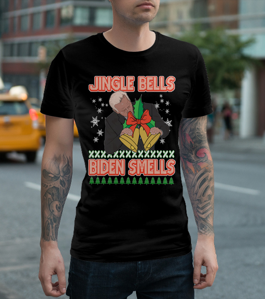 Jingle Bells Biden Smells Ugly Christmas Funny Republican Conservative Gift T-Shirt