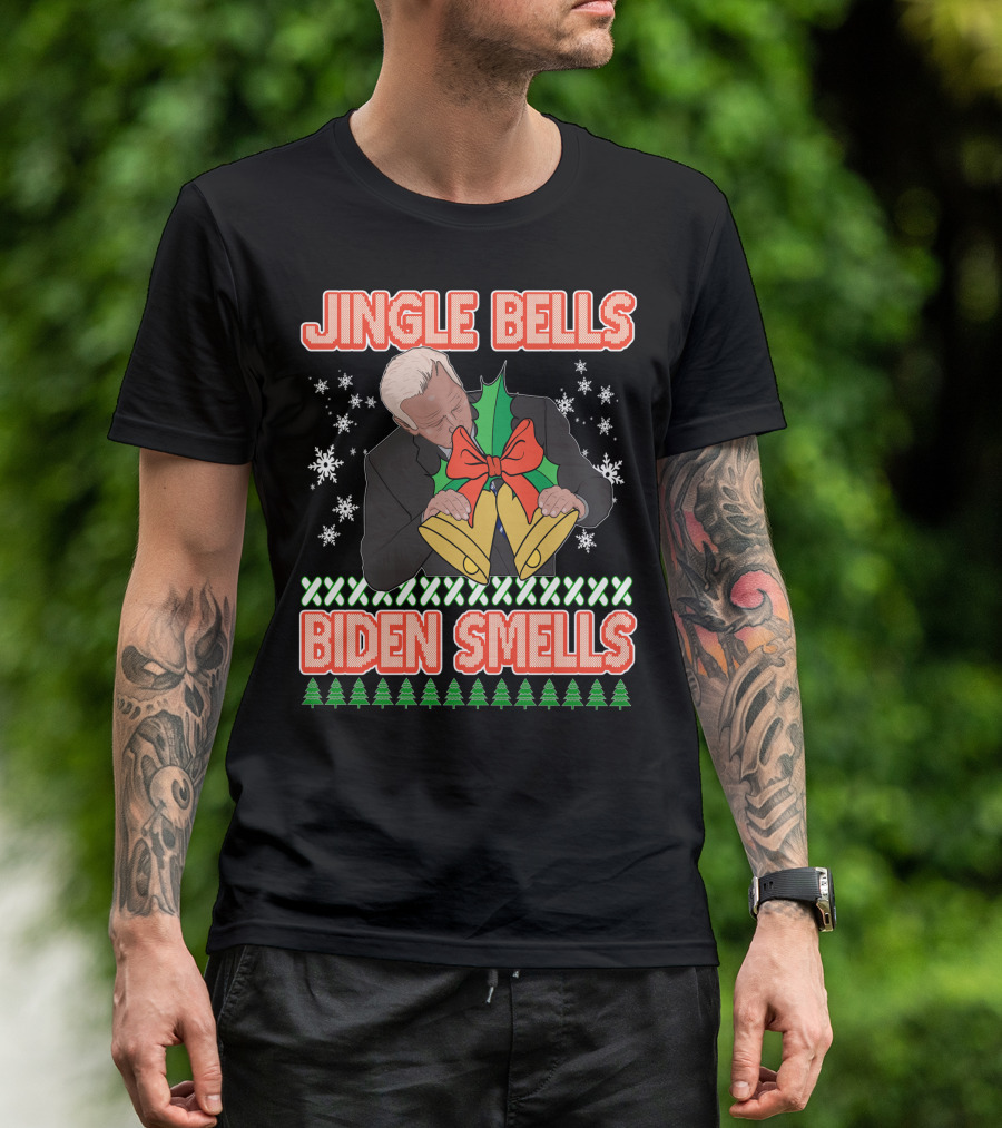 Jingle Bells Biden Smells Ugly Christmas Funny Republican Conservative Gift T-Shirt