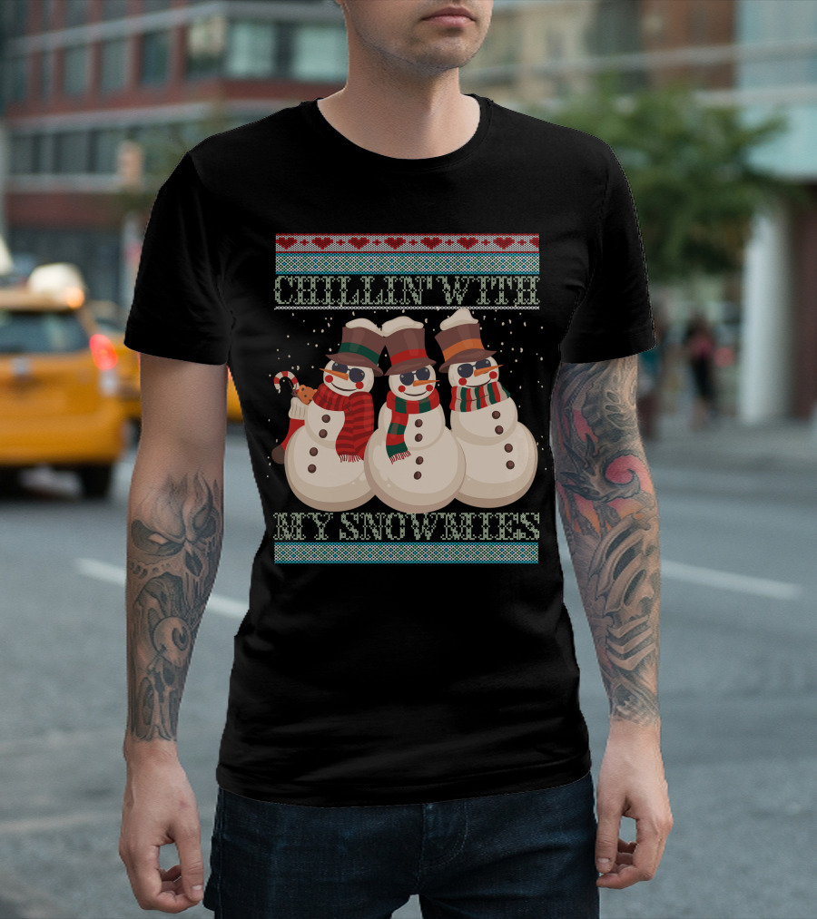 Chillin With My Snowmies Snowmen Trio Winter Holiday T-Shirt