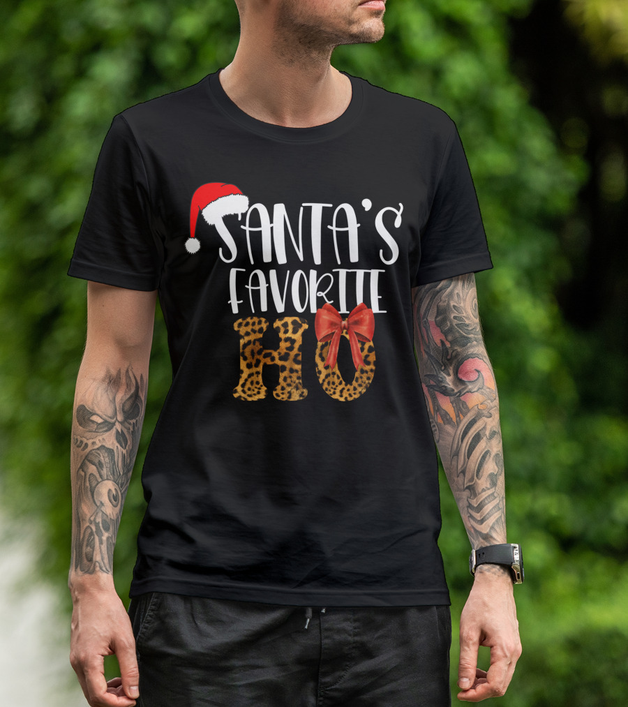 Santa's Favorite Ho Cheetah Print Christmas Holiday T-Shirt