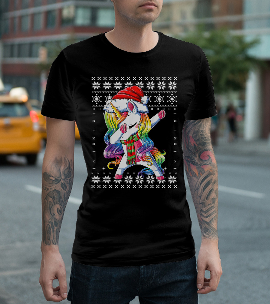 Unicorn Dabbing Santa Christmas T-Shirt
