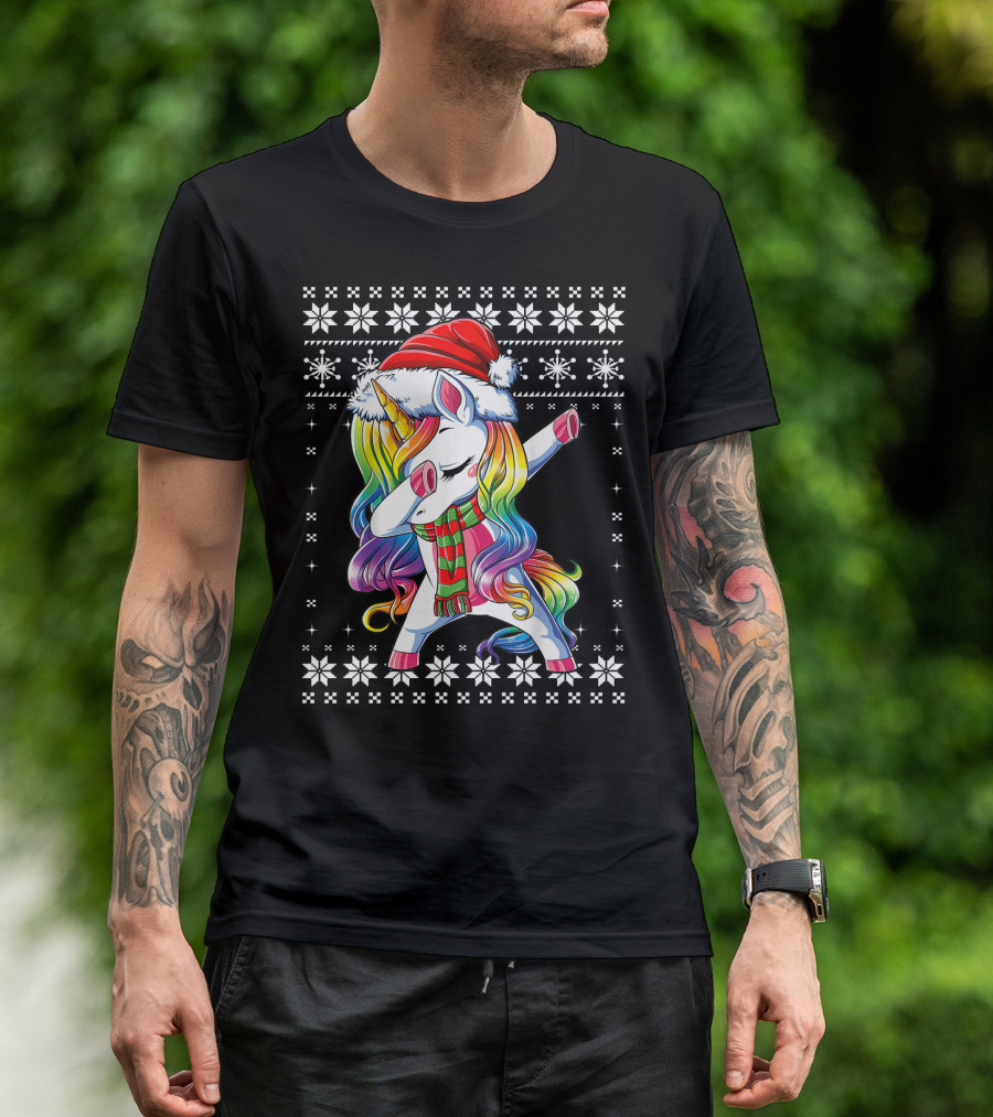 Unicorn Dabbing Santa Christmas T-Shirt