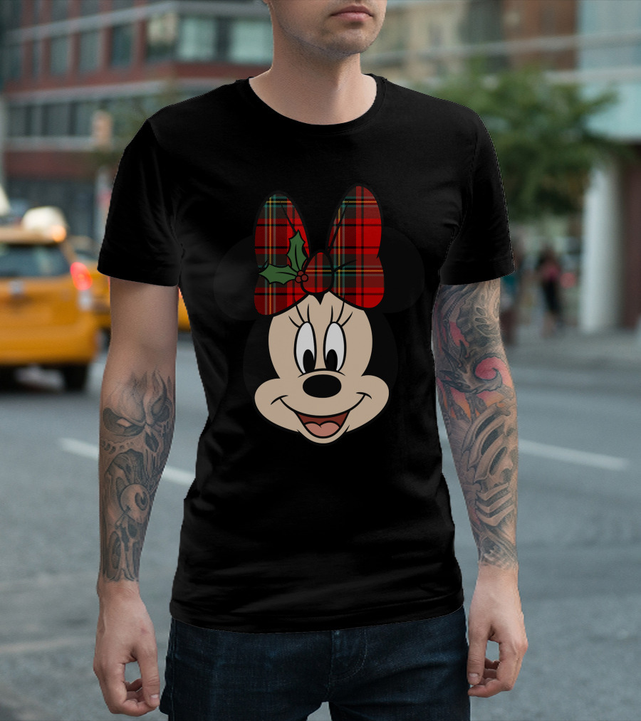 Minnie Mouse Red Plaid Bow with Holly Disney T-Shirt