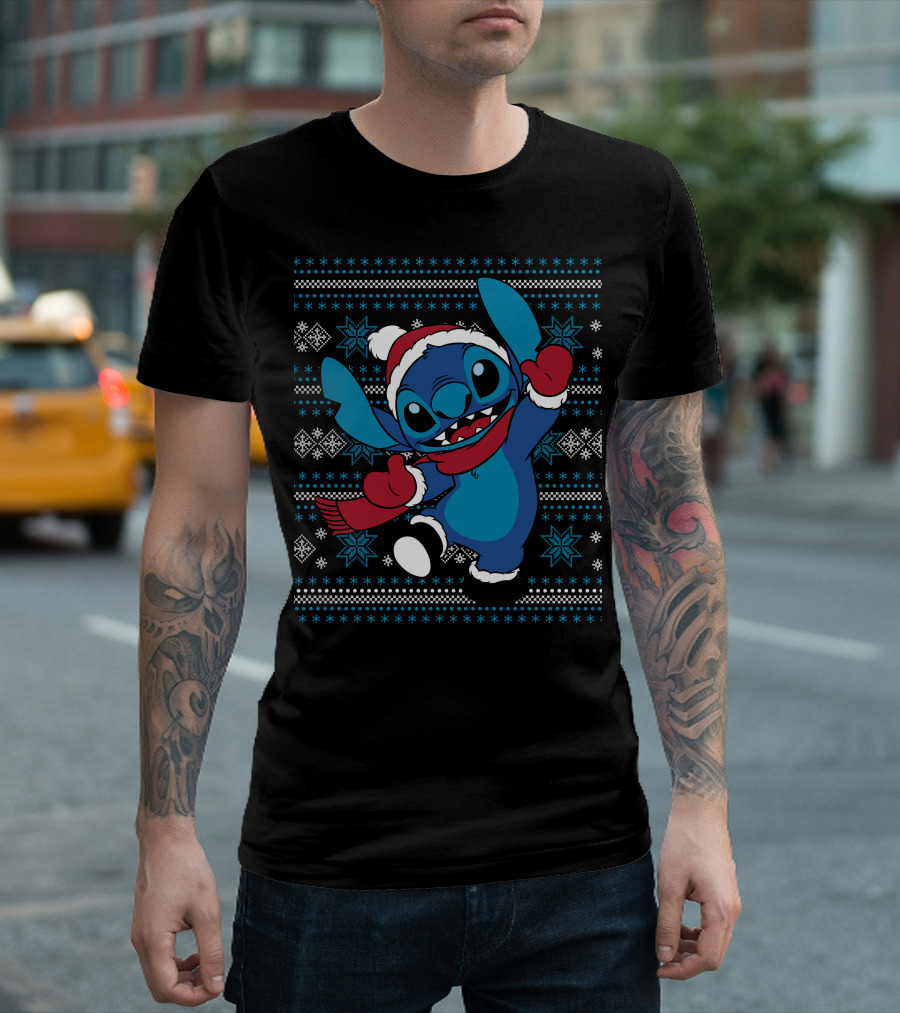 Disney Stitch Festive Christmas Holiday Cheer T-Shirt