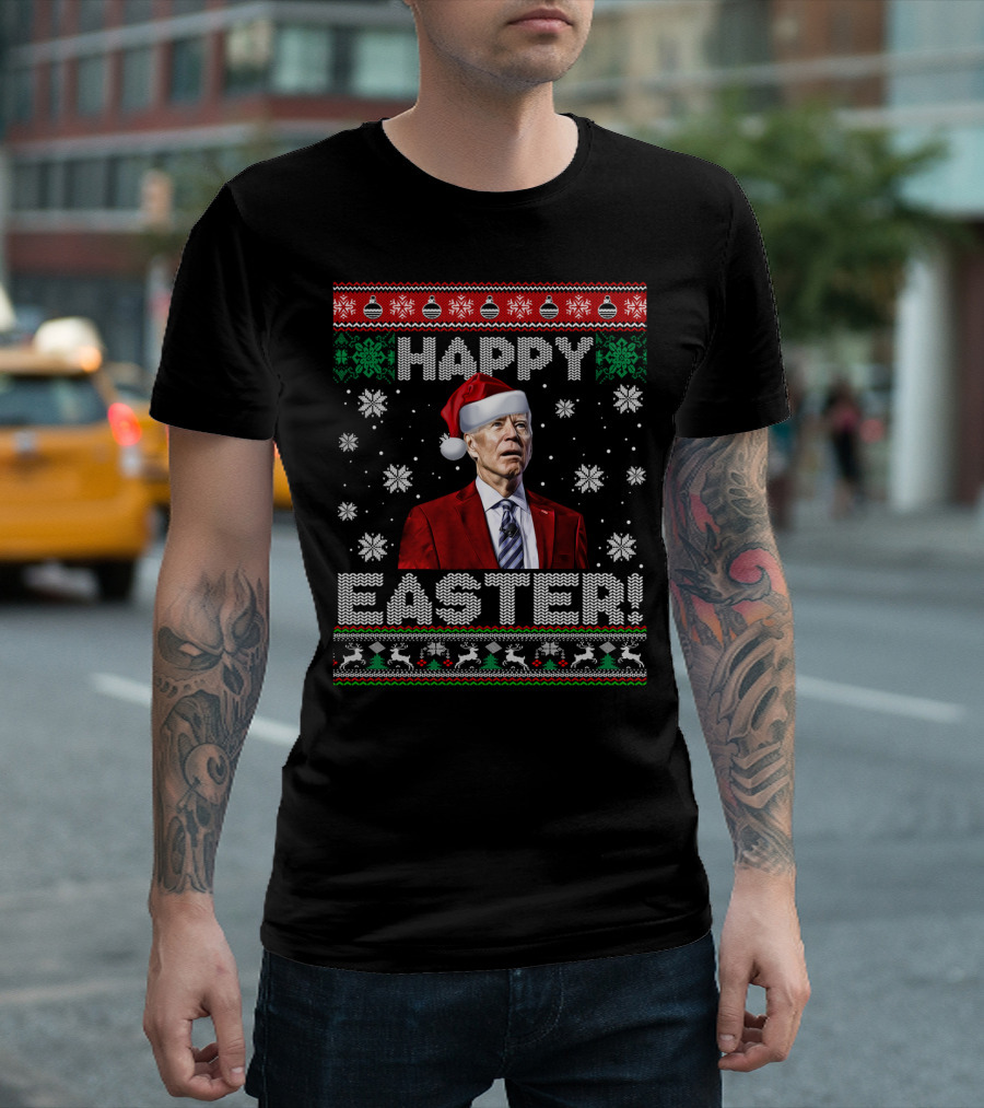 Joe Biden in Santa Hat Funny Happy Easter Christmas T-Shirt