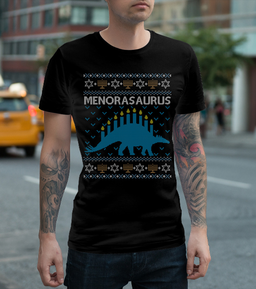 Menorasaurus Hanukkah Dinosaur Menorah Candles T-Shirt