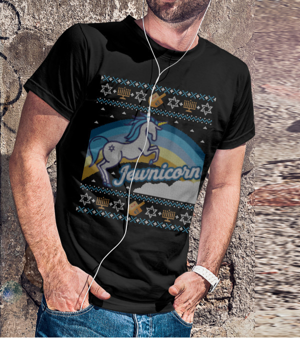 Jewnicorn Hanukkah Festive Unicorn With Menorah And Dreidel T-Shirt