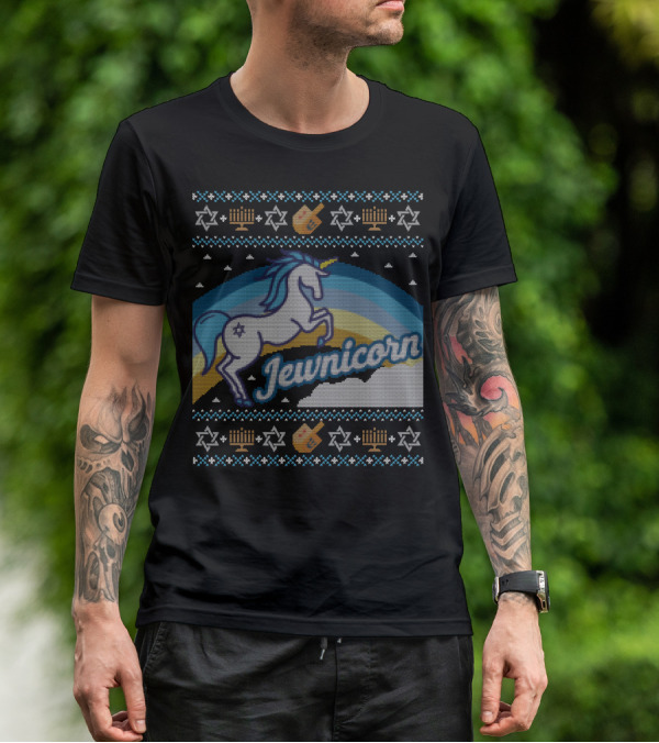 Jewnicorn Hanukkah Festive Unicorn With Menorah And Dreidel T-Shirt