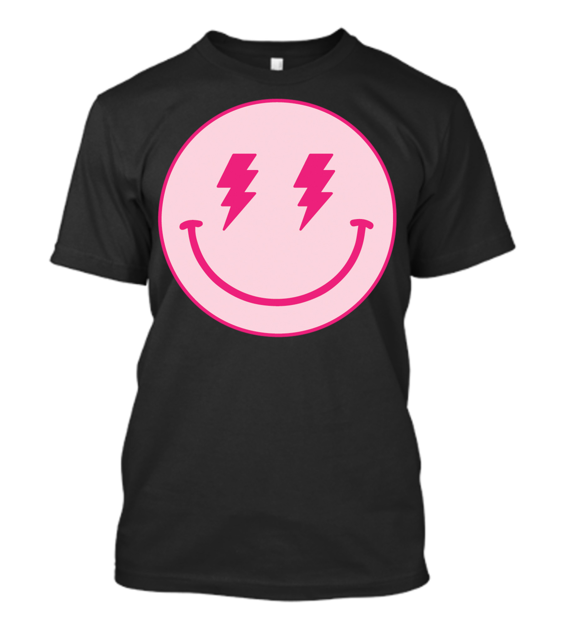 Lightning Bolt Smiley Face Pink Circle T-Shirt