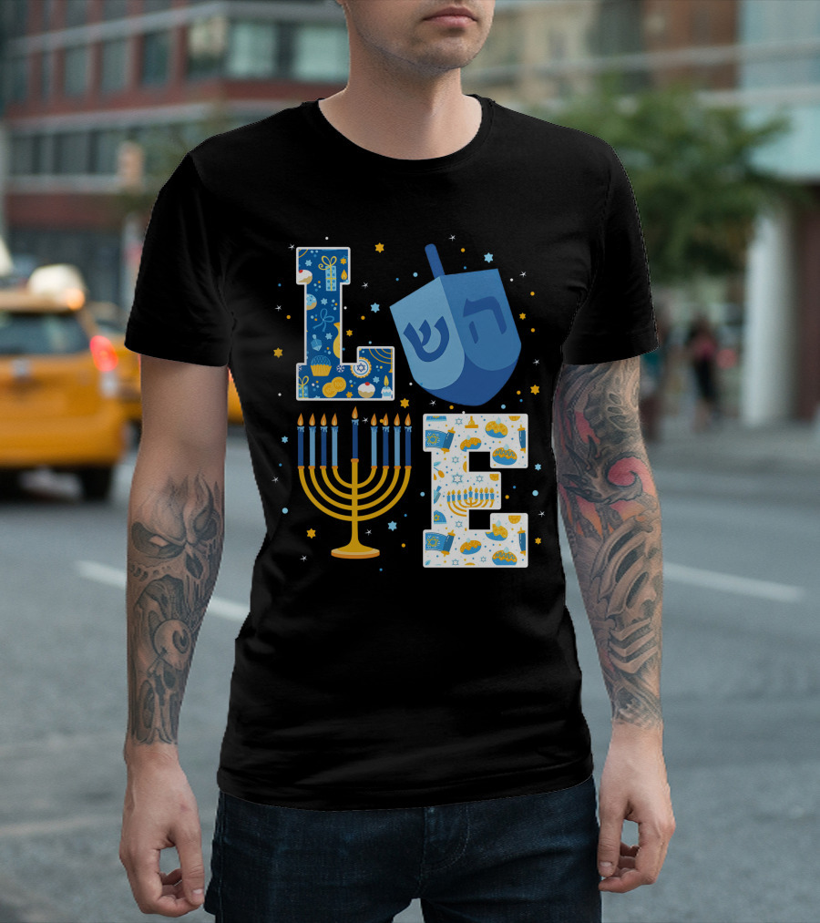LOVE Hanukkah Dreidel Menorah Chanukah T-Shirt