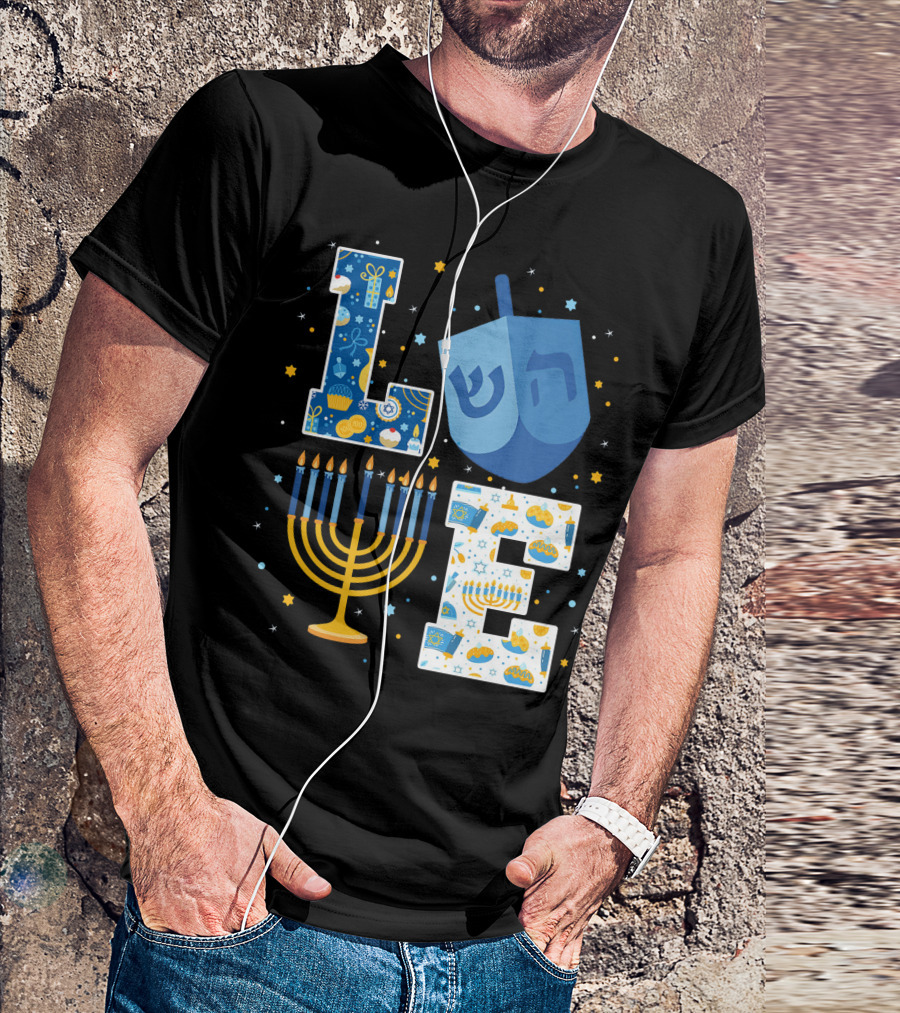 LOVE Hanukkah Dreidel Menorah Chanukah T-Shirt
