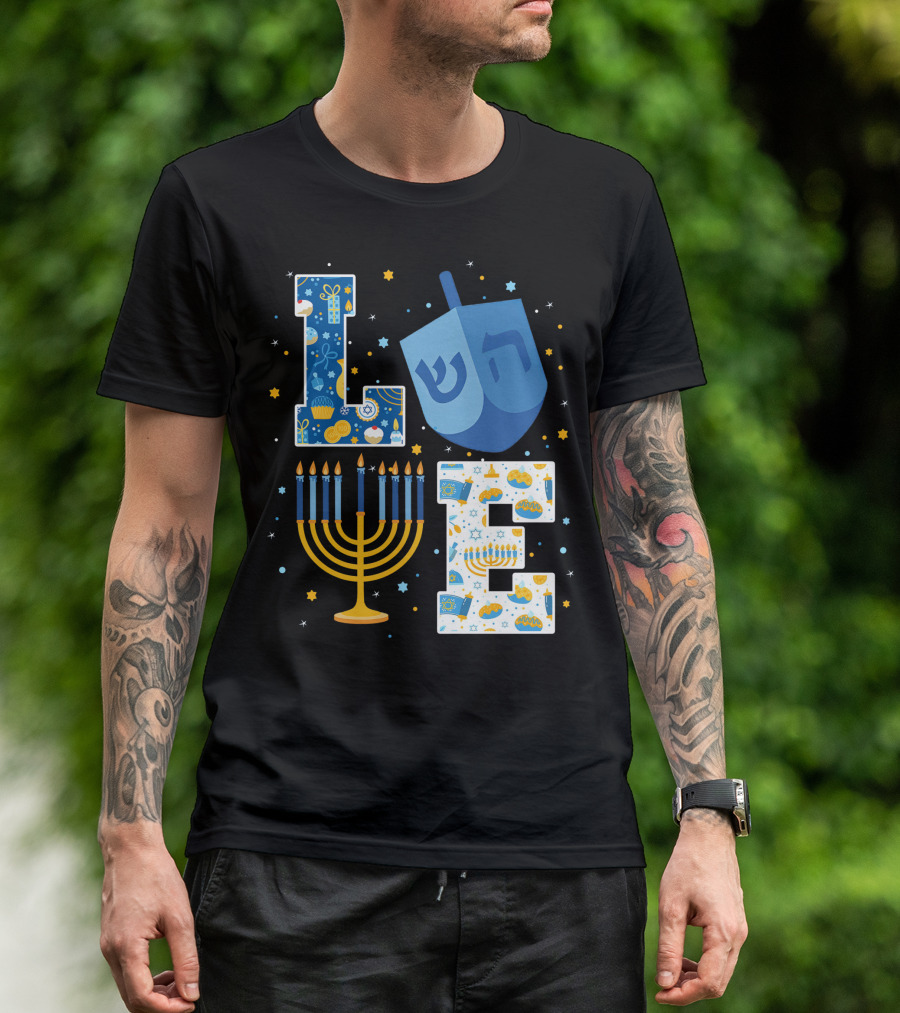 LOVE Hanukkah Dreidel Menorah Chanukah T-Shirt