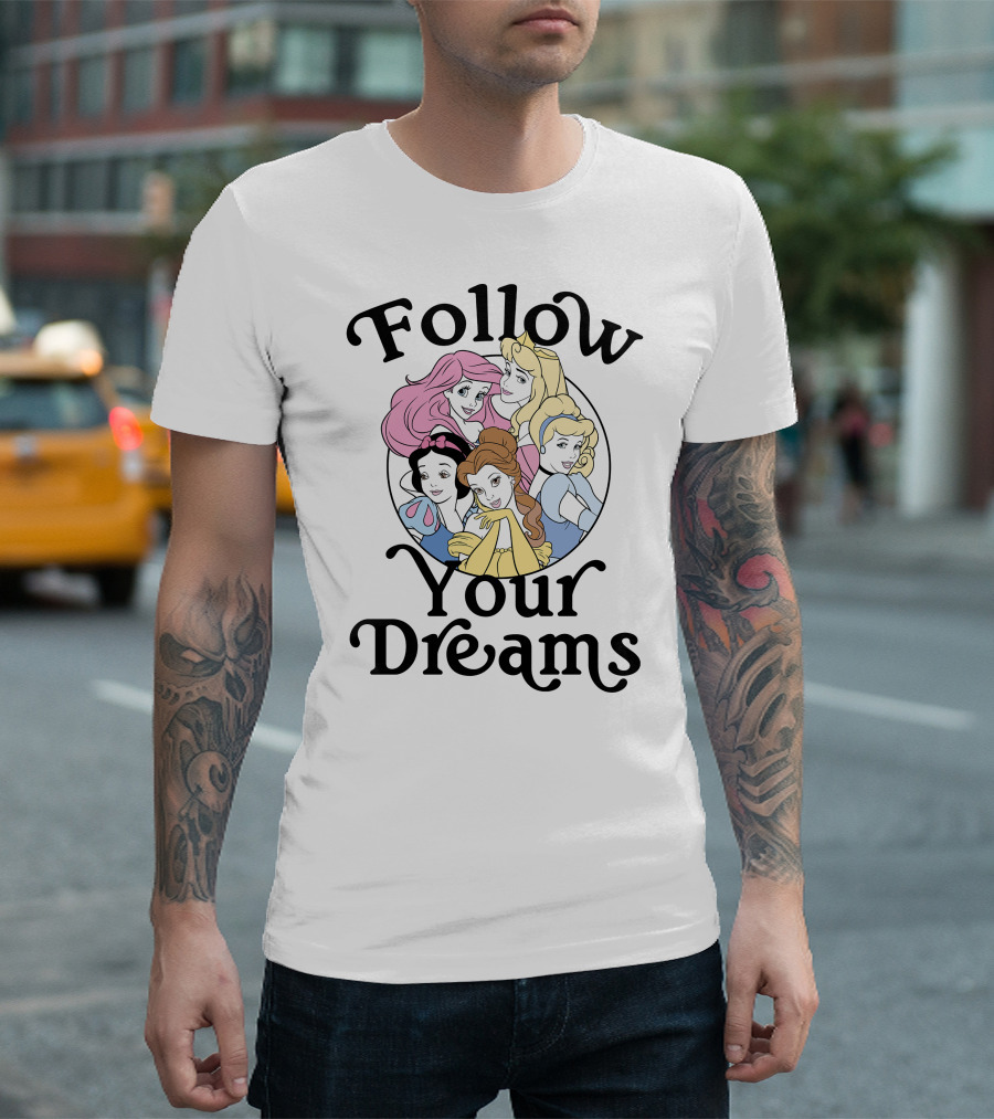 Disney Princess Follow Your Dreams Belle Ariel Aurora Cinderella Snow White 1991 T-Shirt