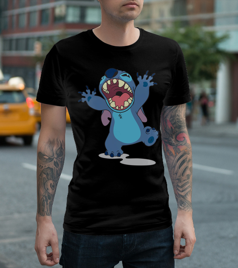 Disney Lilo and Stitch Energetic Roar Character Image T-Shirt