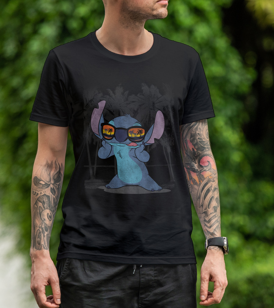 Stitch With Sunglasses Palm Trees Lilo And Stitch Hawaii Disney T-Shirt