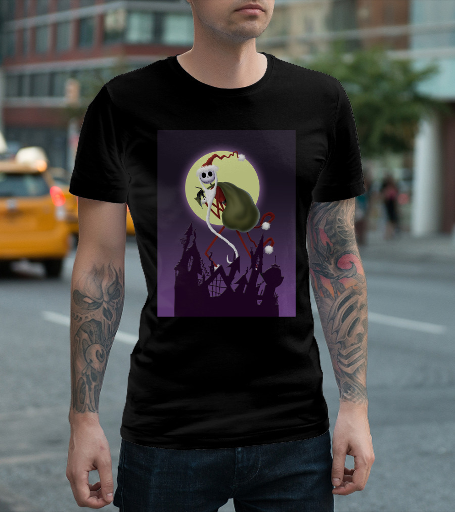 Disney Skellington Claus Jack Skellington Santa Christmas Moon T-Shirt