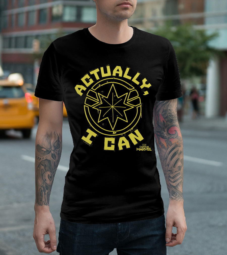 Captain Marvel Actually I Can Yellow Starburst T-Shirt