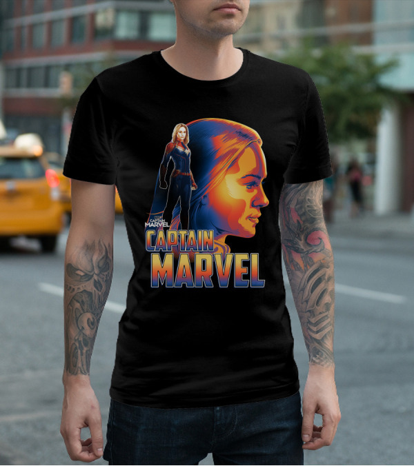 Captain Marvel Heroic Sunset Profile T-Shirt