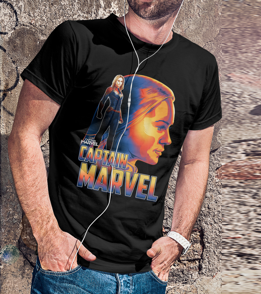 Captain Marvel Heroic Sunset Profile T-Shirt
