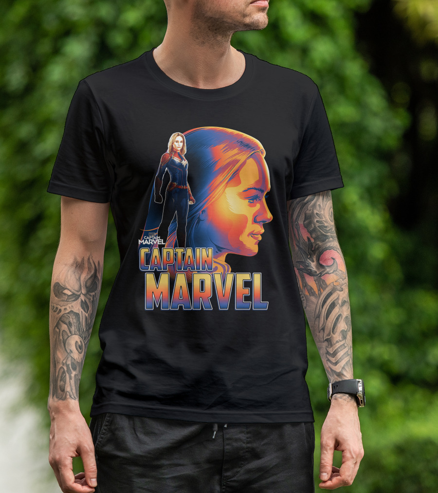 Captain Marvel Heroic Sunset Profile T-Shirt