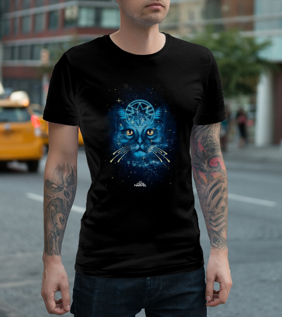 Captain Marvel Goose Cat Starry Blue Cosmic T-Shirt