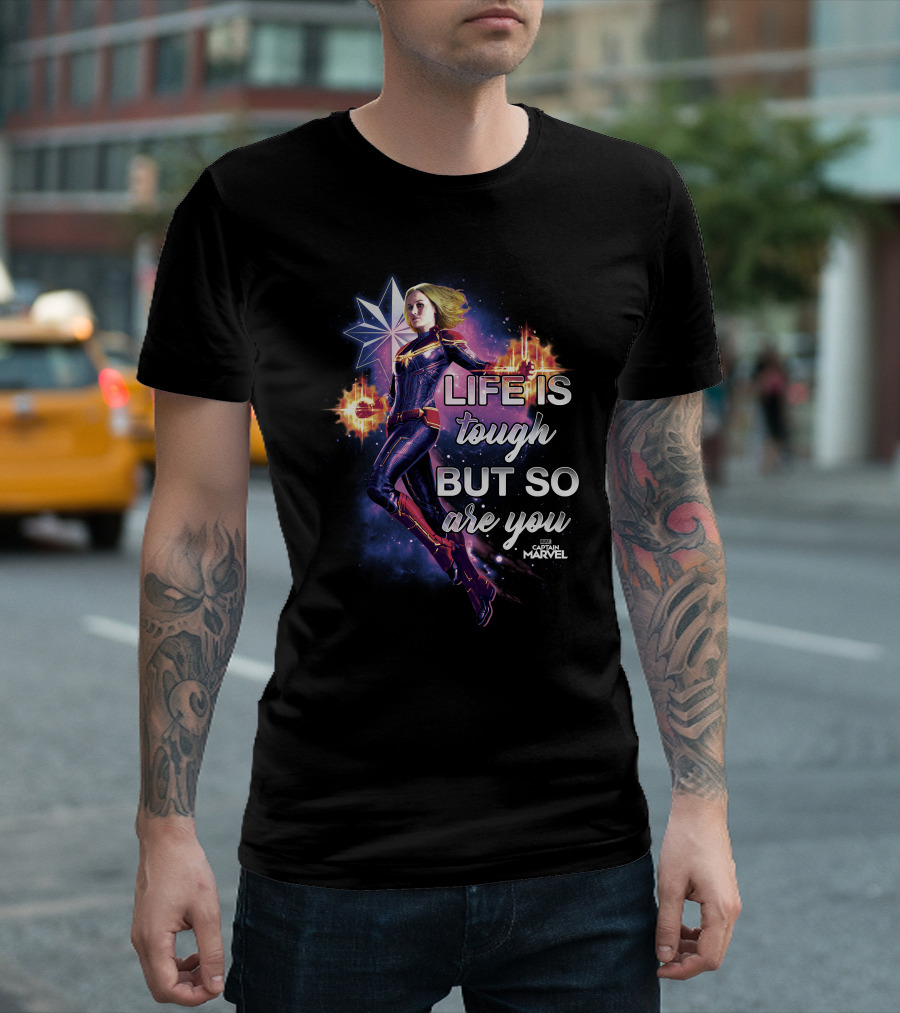 Captain Marvel Life Is Tough But So Are You Inspirational Quote Flight T-Shirt