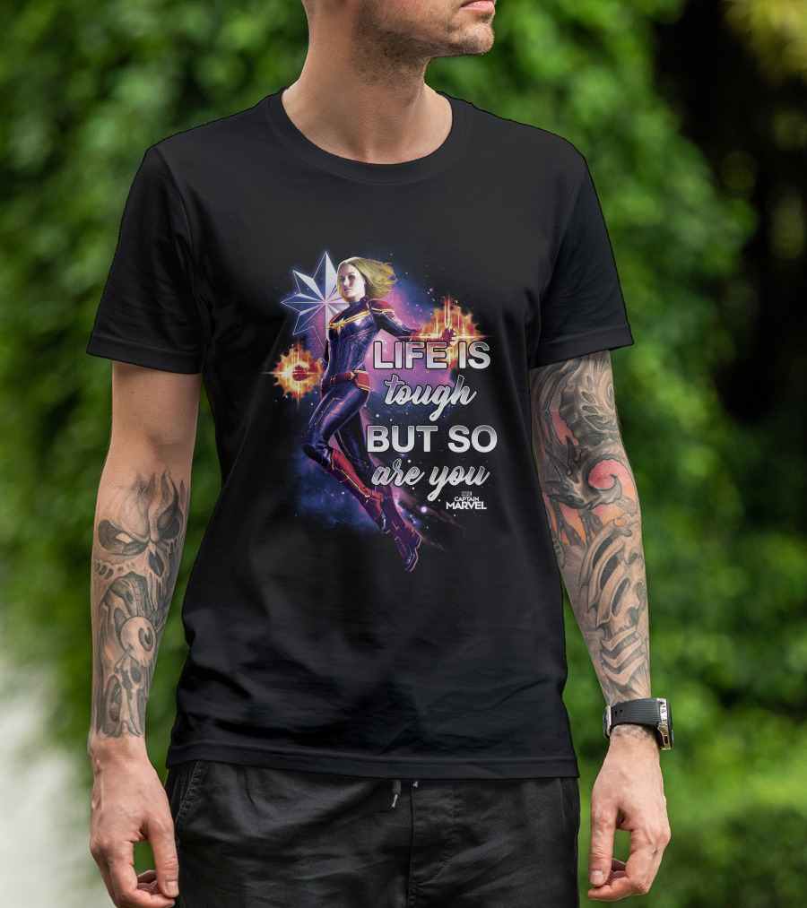 Captain Marvel Life Is Tough But So Are You Inspirational Quote Flight T-Shirt