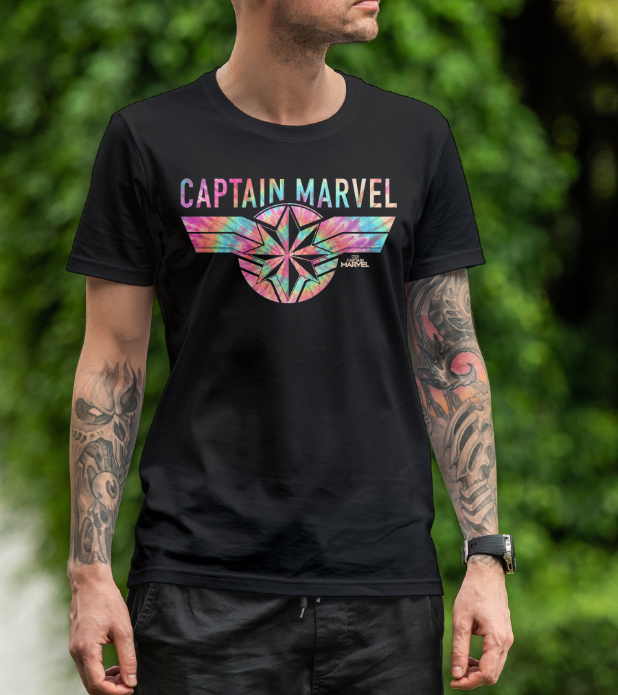 Captain Marvel Star Emblem Tie Dye Banner T-Shirt