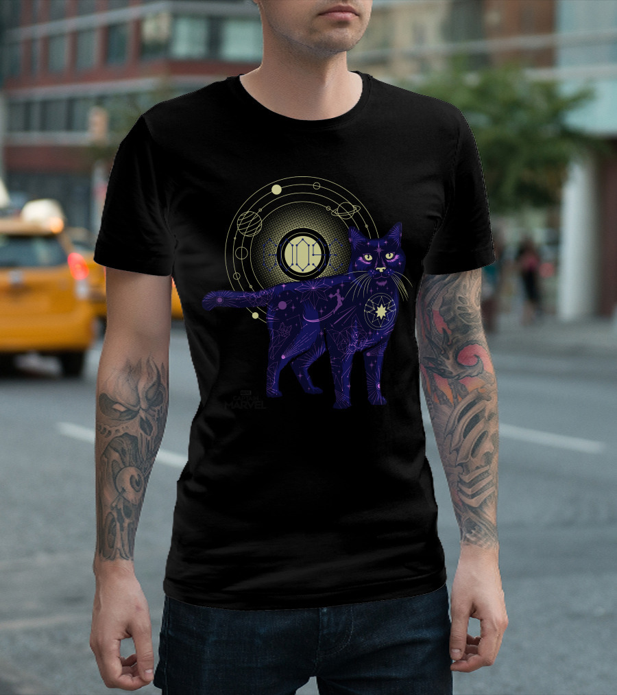 Captain Marvel Movie Goose Cat Geometric Galaxy T-Shirt