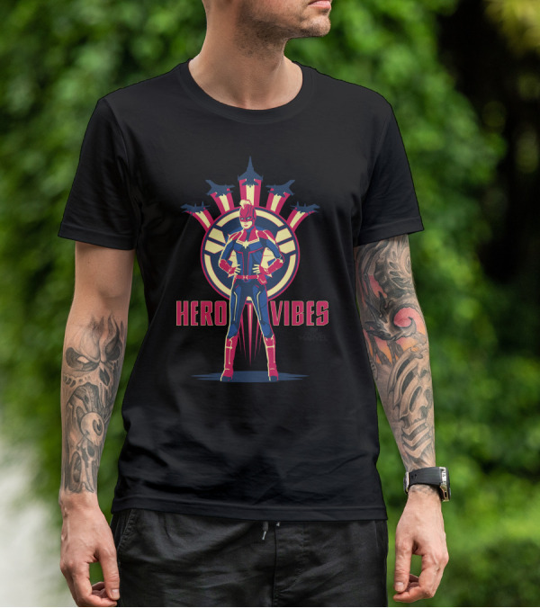 Captain Marvel Hero Vibes With Planes And Iconic Emblem T-Shirt