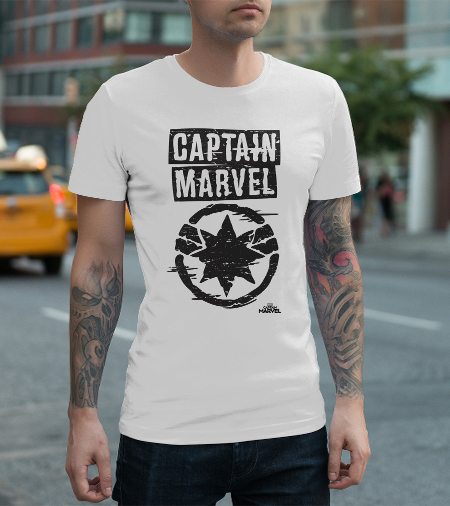 Captain Marvel Distressed Star Emblem with Painted Circle T-Shirt