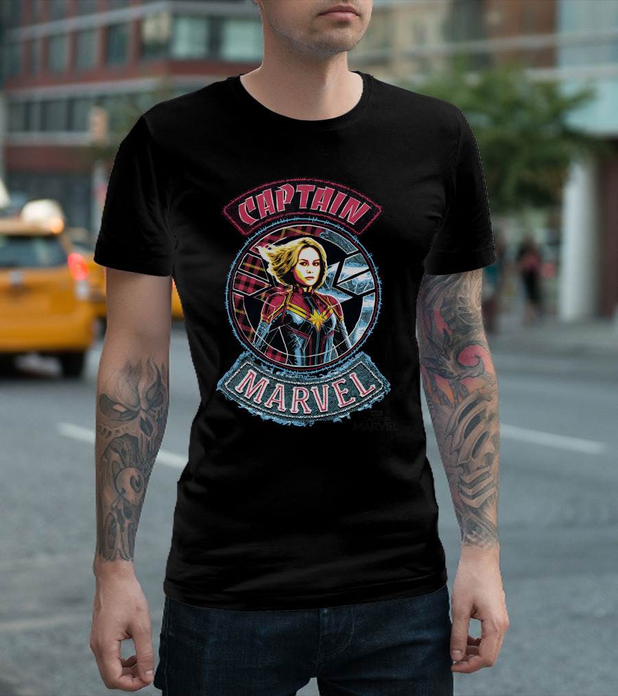 Captain Marvel Stitched Patched Emblem T-Shirt