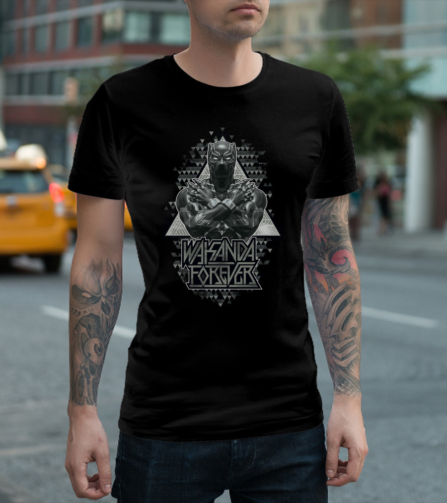 Wakanda Forever Marvel Black Panther Crossed Arms Geometric T-Shirt