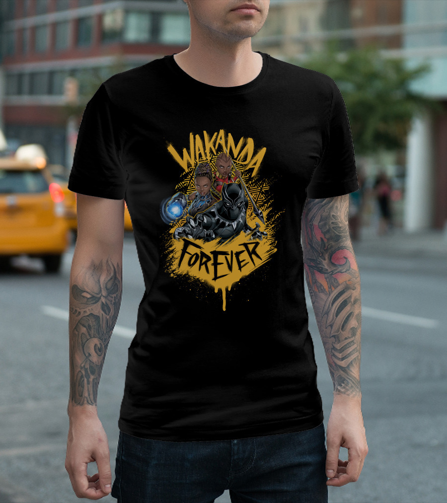 Wakanda Forever Marvel Black Panther Group Shot Painted T-Shirt