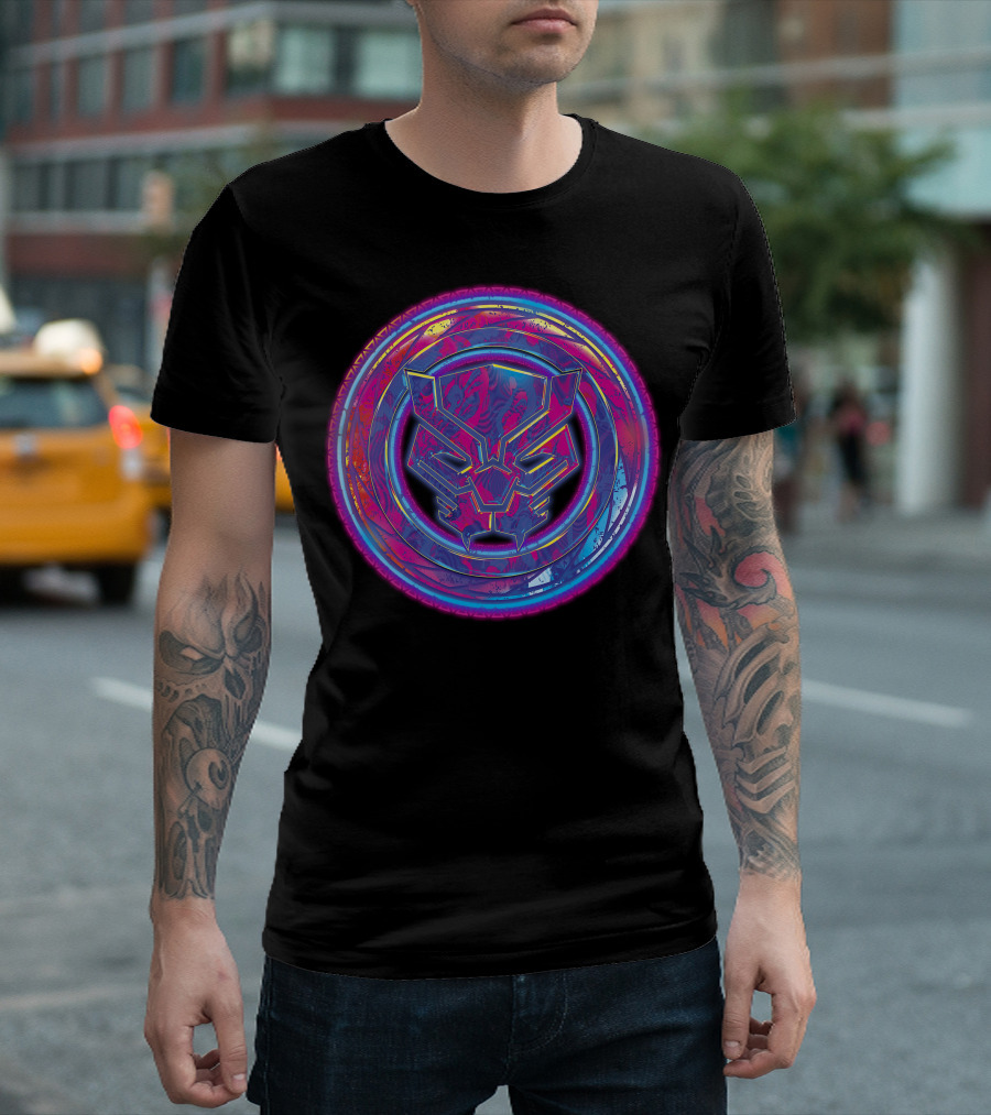 Marvel Black Panther Vibrant Neon Panther Head Emblem T-Shirt