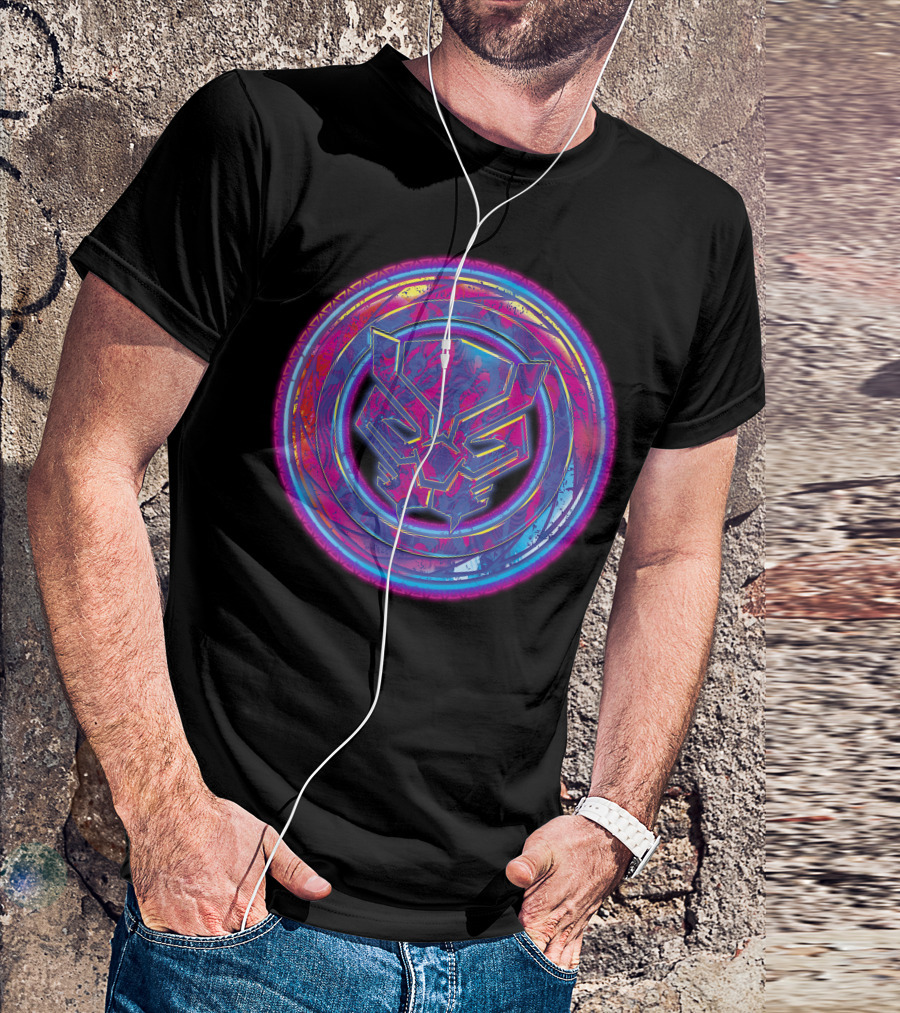 Marvel Black Panther Vibrant Neon Panther Head Emblem T-Shirt