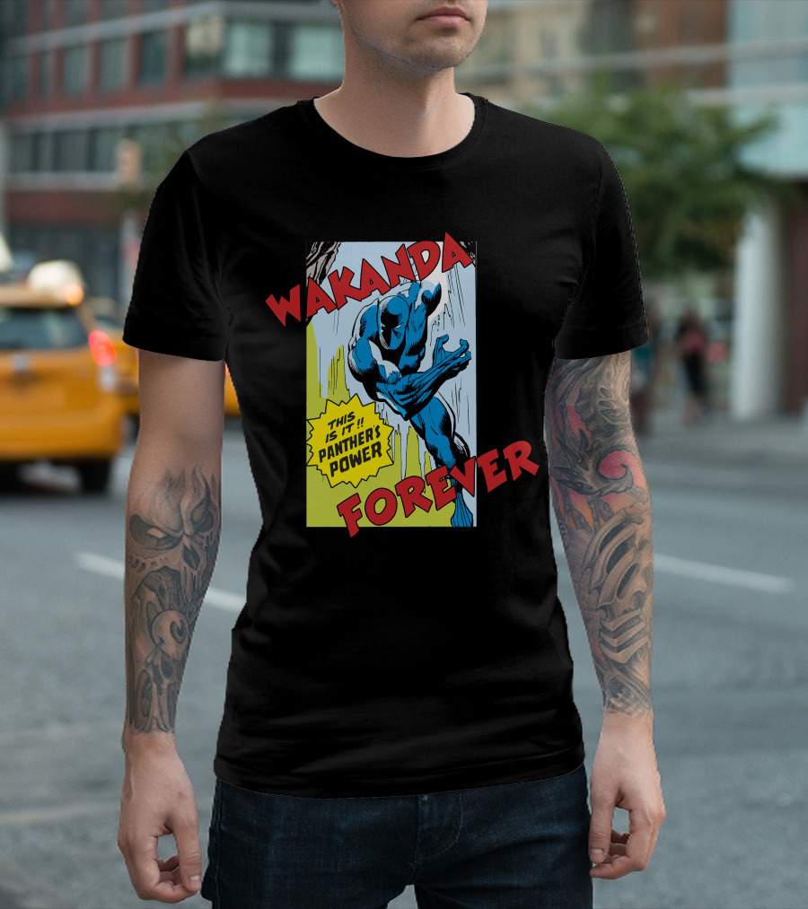 Wakanda Forever This Is It Panther's Power Marvel Black Panther Vintage Comic T-Shirt