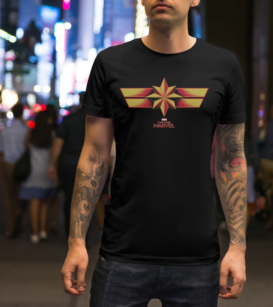 Marvel Captain Marvel Star Emblem Red Yellow Chevron T-Shirt