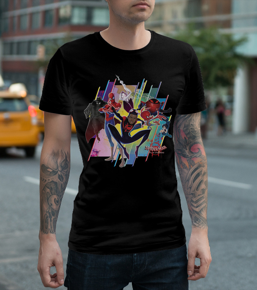 Spider-Man Into the Spiderverse Colorful Group Marvel T-Shirt