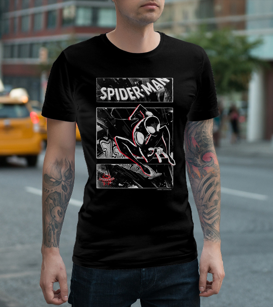 Spider-Man Marvel Spiderverse Comic Graphic Action Panels T-Shirt