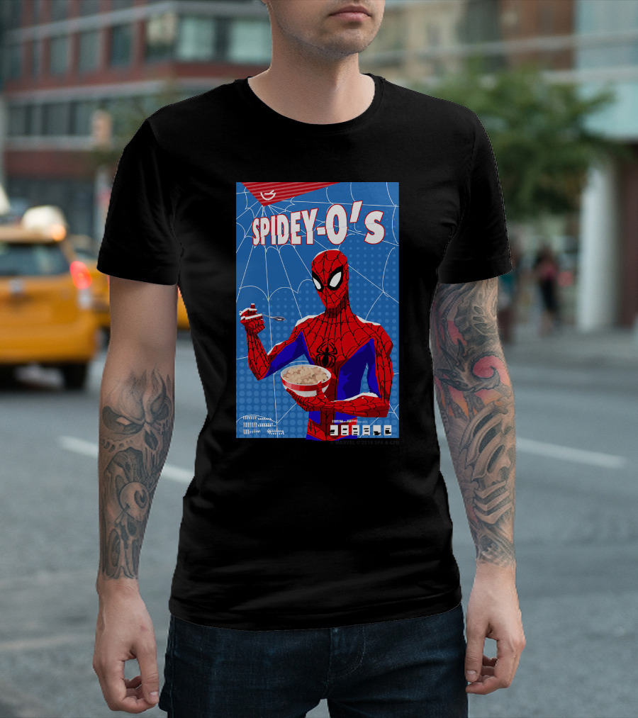 Marvel Spider-Man Spiderverse Spidey-Os Cereal Box Breakfast Comics T-Shirt