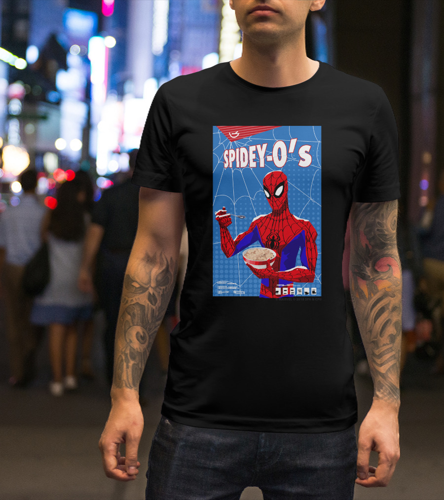 Marvel Spider-Man Spiderverse Spidey-Os Cereal Box Breakfast Comics T-Shirt