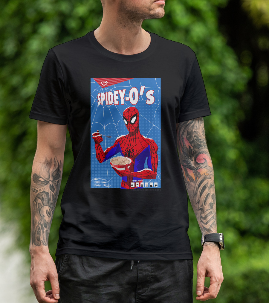 Marvel Spider-Man Spiderverse Spidey-Os Cereal Box Breakfast Comics T-Shirt
