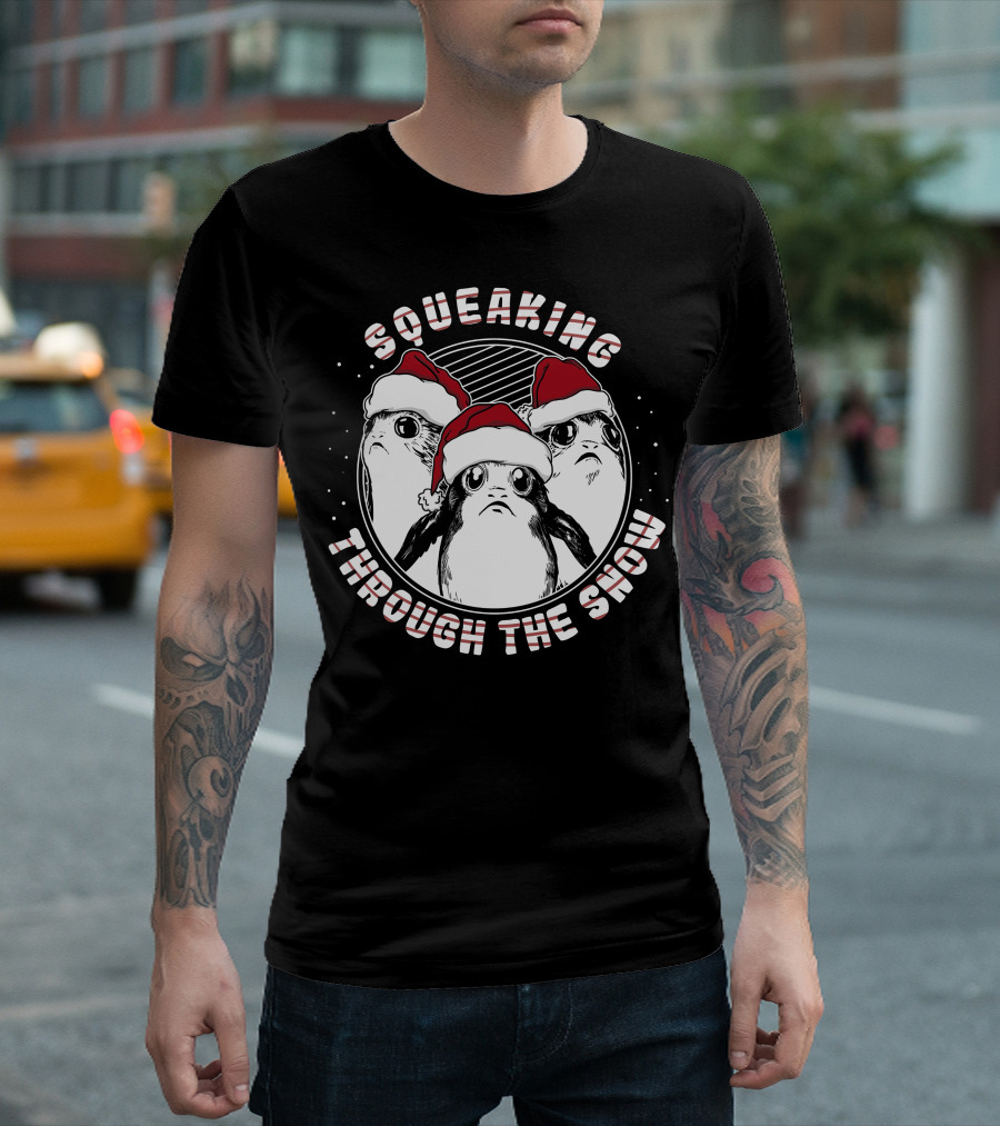 Squeaking Through the Snow Star Wars Porg Santa Hat T-Shirt