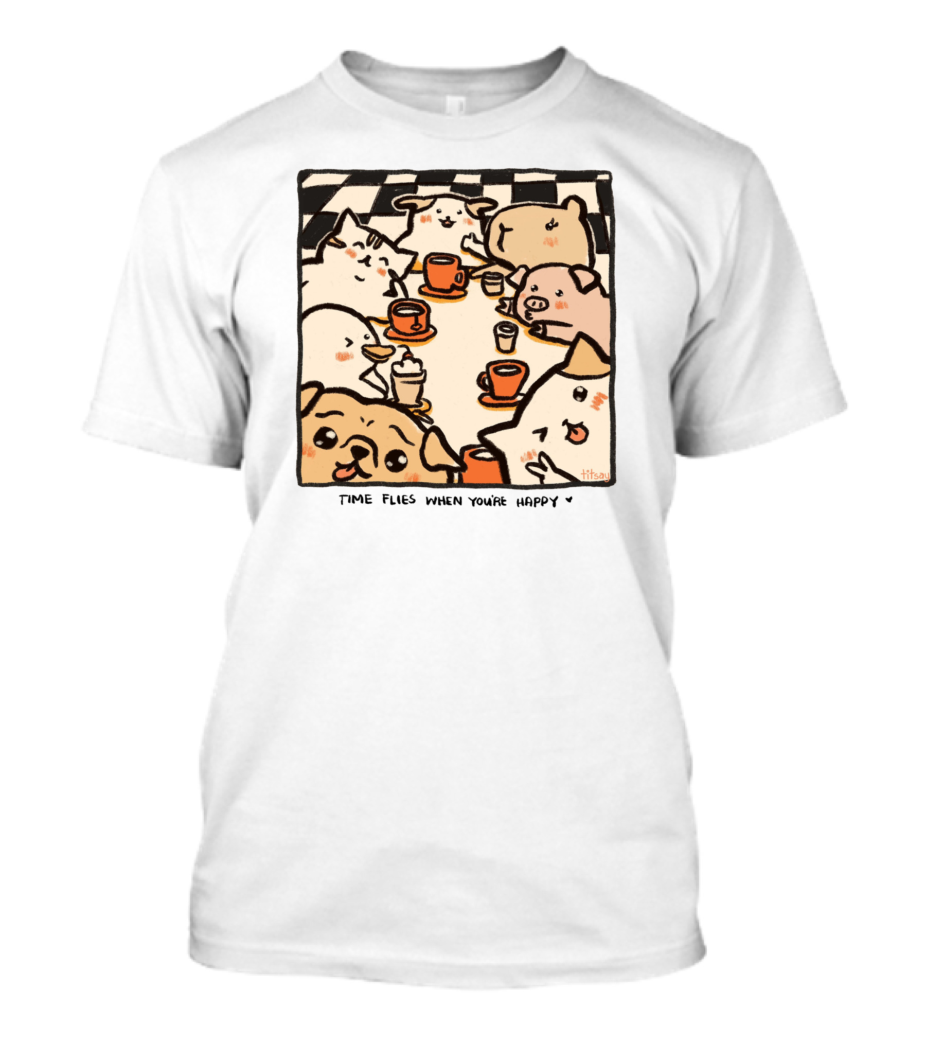 Time Flies When You're Happy With Cute Animals At Coffee Table T-Shirt