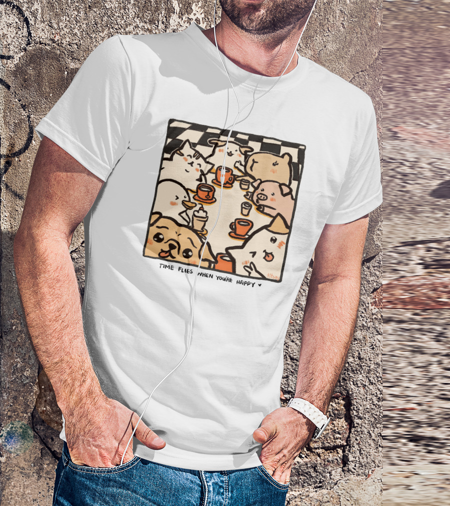 Time Flies When You're Happy With Cute Animals At Coffee Table T-Shirt