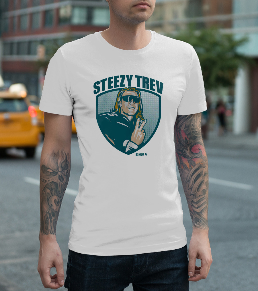 Steezy Trev NFLPA Icon with Sunglasses and Peace Sign T-Shirt