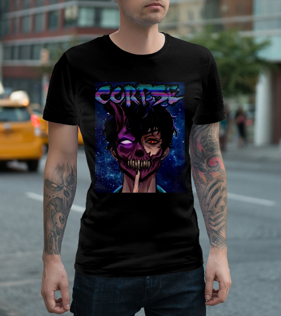 CORPSE Husband Anime Half Demon Face Art Dark Space Background T-Shirt